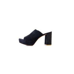 Mansur Gavriel Suede Platform Mules Black Open Toe Sandal Block Heel 38